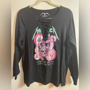 TORRID Metallica Heavy Metal Black Graphic Long Sleeve Lace-Up Women's Top Sz 0